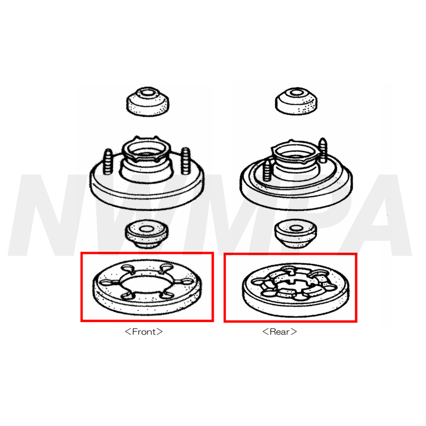 MUGEN RUBBER SET, FRONT SPRING MOUNT - 2 PIECE SET - 94-01 INTEGRA GSR & TYPE R