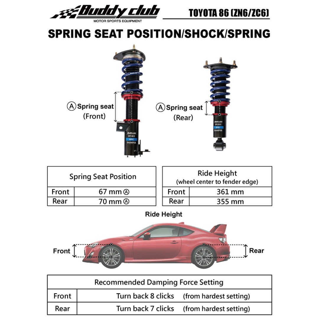 SPORTS SPEC DAMPER AND COILOVER SPRING KIT TO SUIT TOYOTA 86 (FT) & SUBARU BRZ (ZN6)