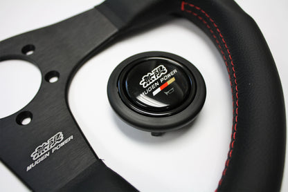 MUGEN RACING III, 350MM STEERING WHEEL - BLACK SMOOTH LEATHER RED STITCHING